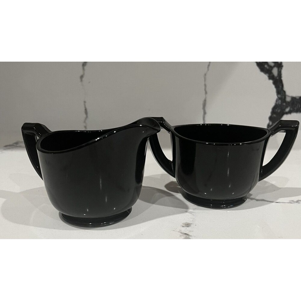 Vintage Imperial Black Glass Sugar & Creamer Set